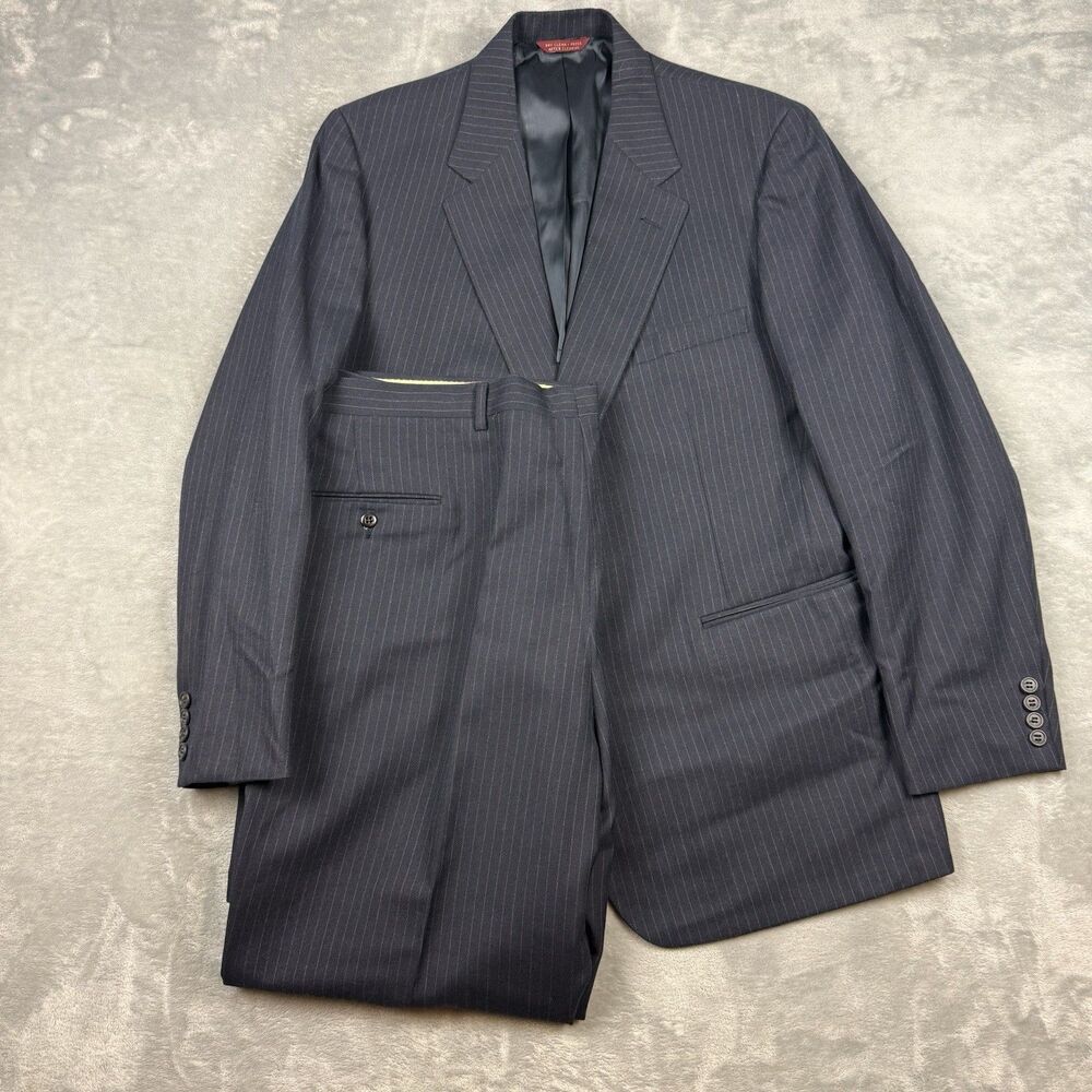 Vintage 70s Cricketeer Pinstripe Suit Mens Navy Wool 2 Piece 44R